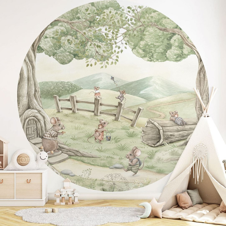 Kinderzimmer Fototapete Familie Maus im Wald - Kikki Belle - Rund - Selbstklebend/Vlies - WA470249