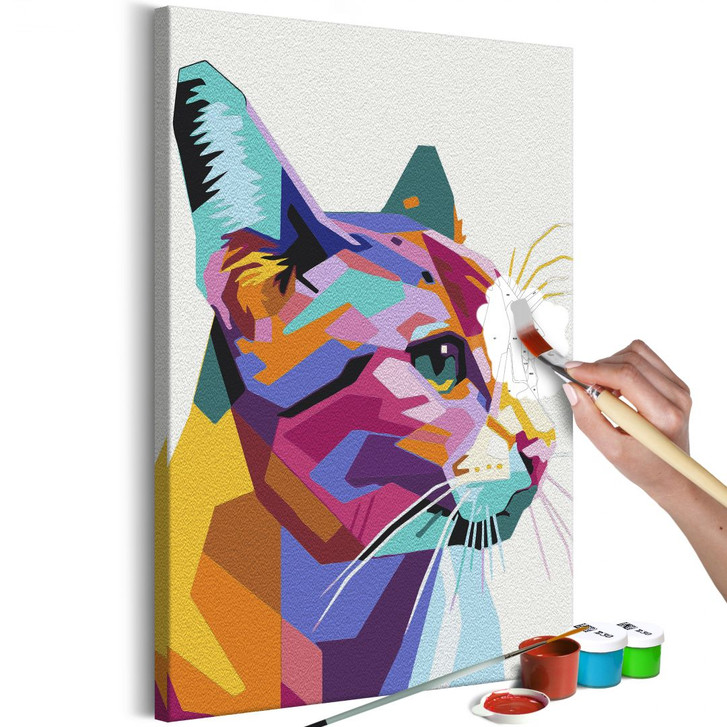 Malen nach Zahlen Leinwandbild - Geometrische Katze - 40 x 50 cm - mit Keilrahmen - bespannt - WA438053
