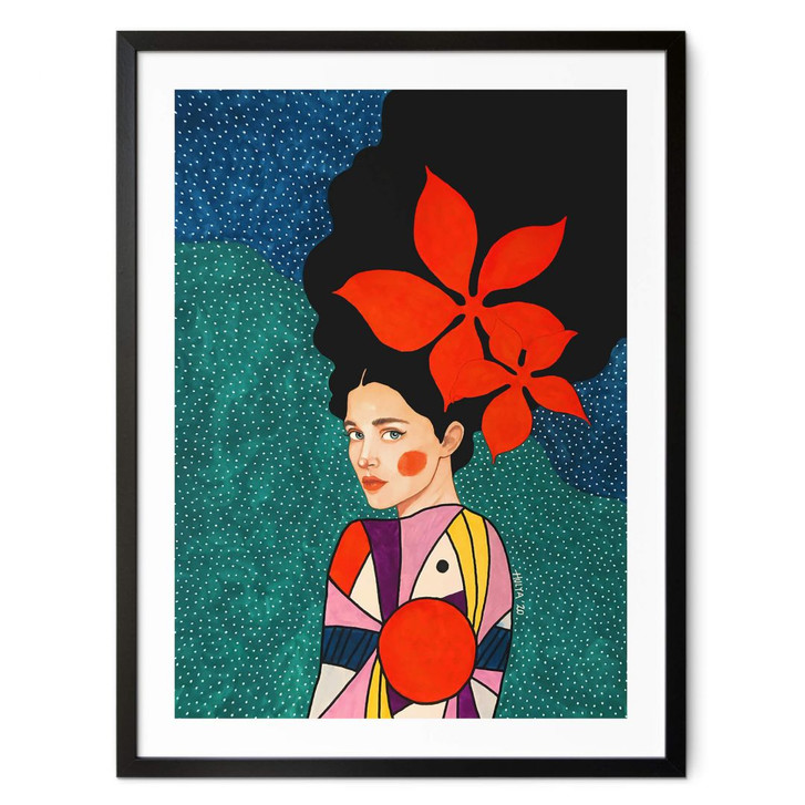 Poster Frau mit roten Blumen im Haar - Hülya - WA408531