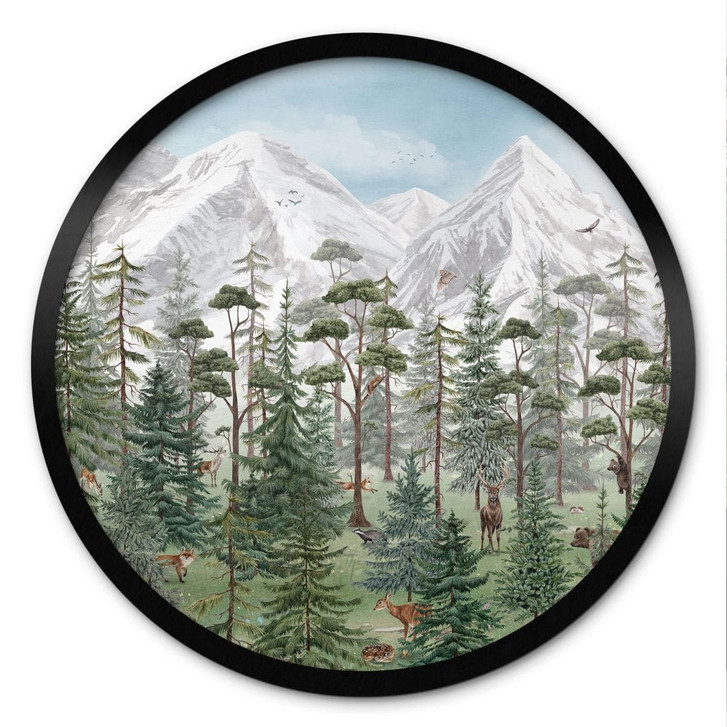 Kinderposter Waldtiere im grünen Alpenwald - Kikki Belle - Rund - WA498730