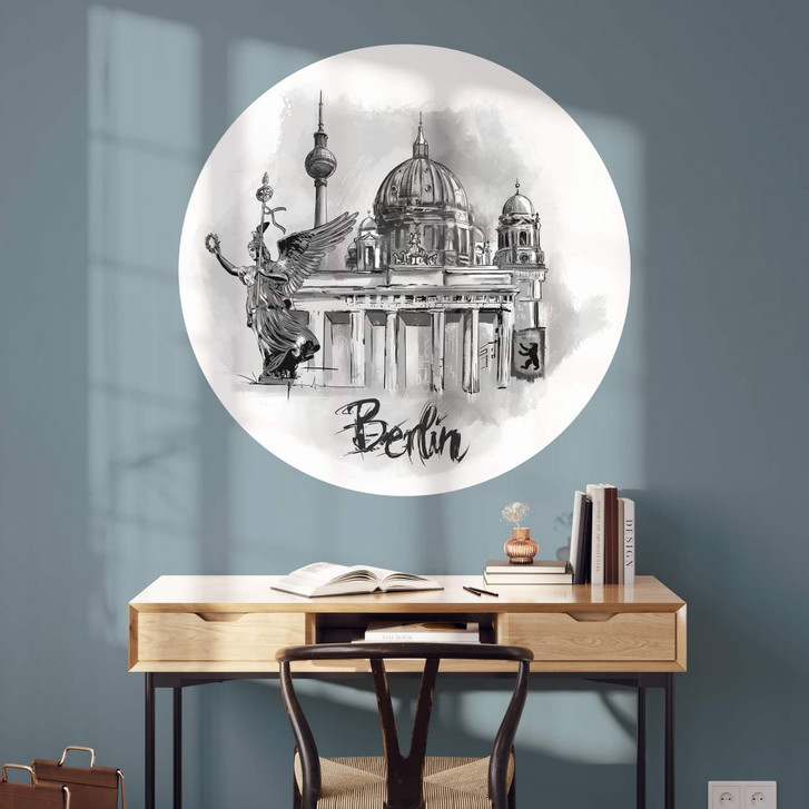 Wandtattoo Berlin - Schwarz-Weiss - Rund - Love your City - WA350955