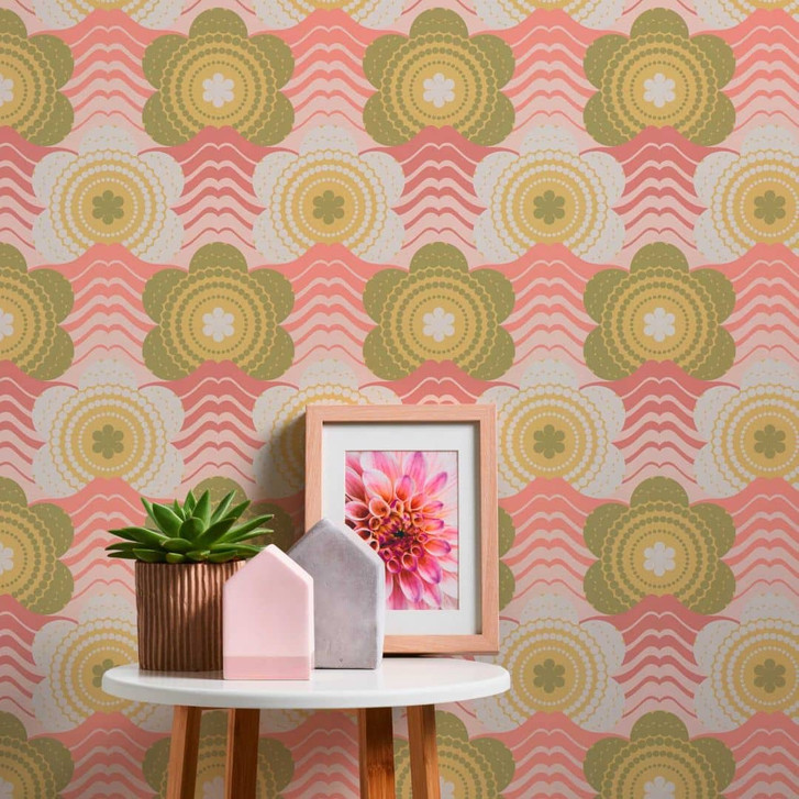 Blumentapete Rosa Grün - florale Retro-Tapete - Vintage Vliestapete - WA396943