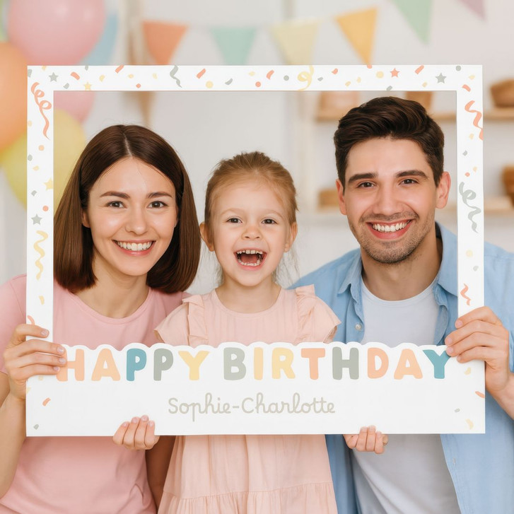 Fotorahmen Happy Birthday mit Konfetti quer - personalisierbar - WA485024