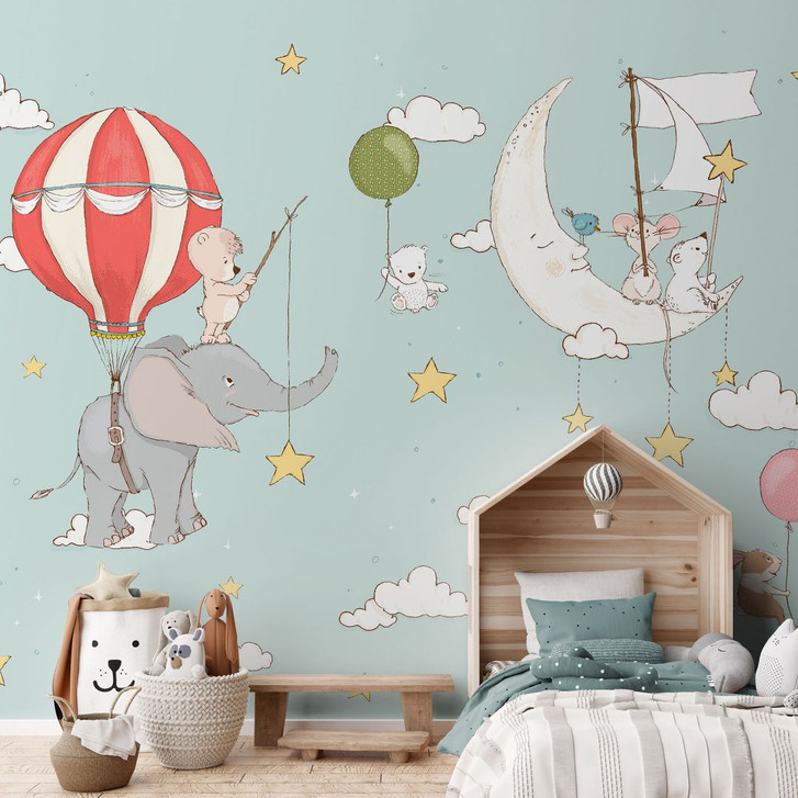 Kinderzimmer Fototapete Fliegende Tiere mit Heissluftballon - Skellern - WA398651