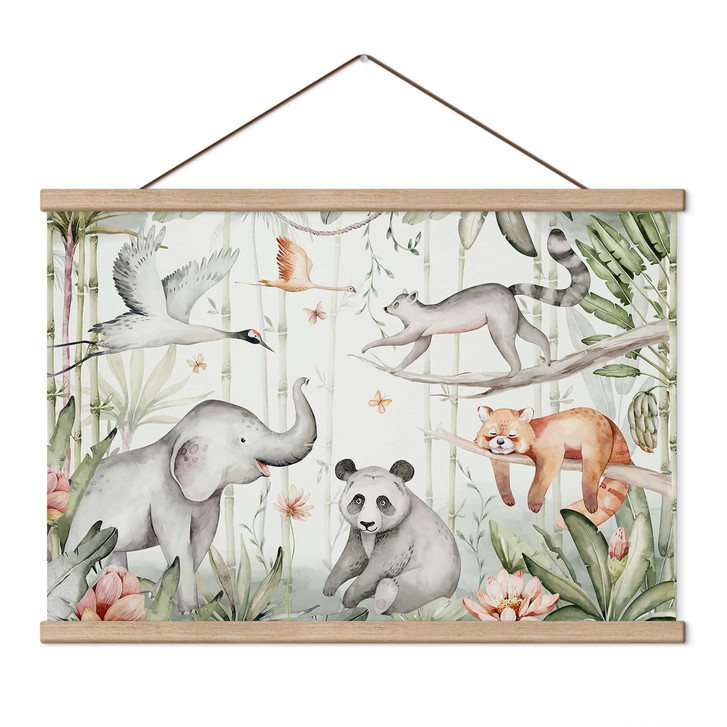 Kinderzimmer Stoffbild Asiatische Tiere im Bambuswald - Kvilis - WA515236