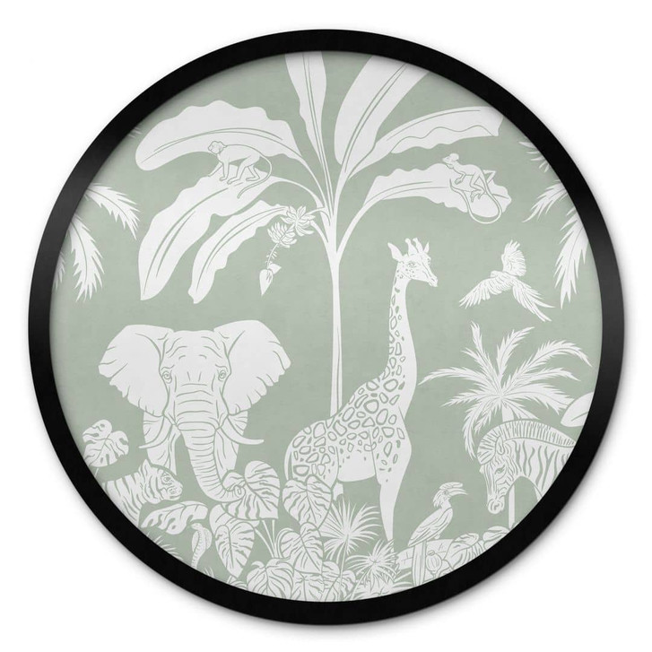 Poster Dschungeltiere in tropischem Grün - Kikki Belle - Rund - WA448127