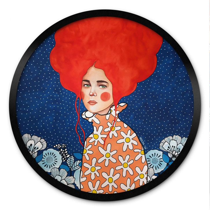 Poster Frau mit rotem Haar und Blüten - Hülya - Rund - WA498549