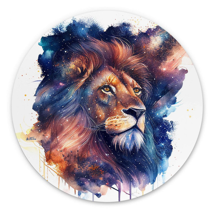 Rundes Wandbild Heine - Mächtiger Löwe im Sternenhimmel - Astro Cruise - Alu-Dibond - WA394498