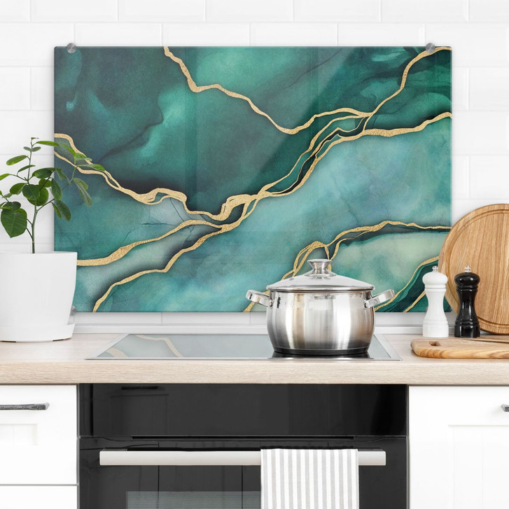 Spritzschutz Marmor in Gold-grün - Haase - WA410574