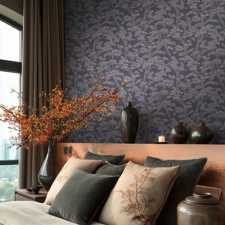 Vliestapete Lin Zen Branches blau grau mit Ästen asiatisch - Bäume Waldtapete Äste Flur Büro - WA506792