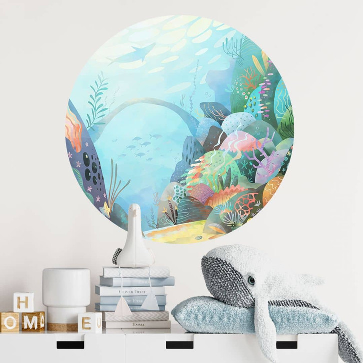 Wandtattoo Korallenriff in blauer Lagune - DigitalArtsi - Rund - WA487831