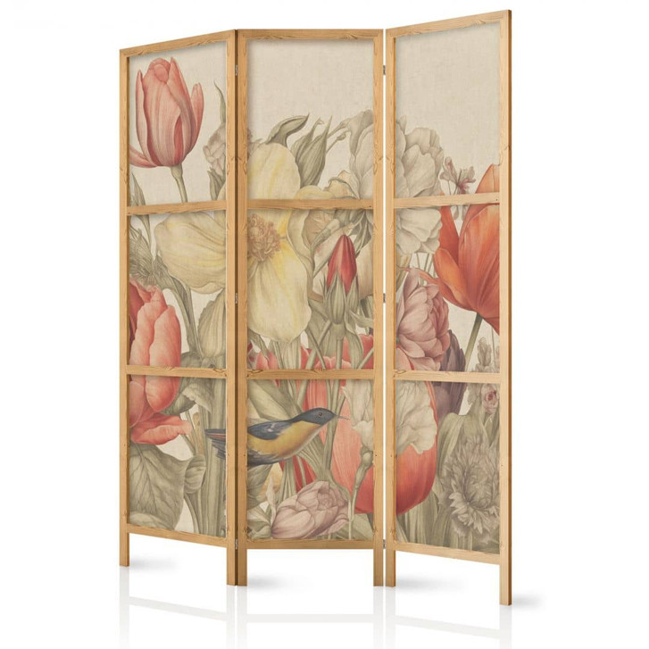 Japanischer Paravent, Raumteiler freistehend, Trennwand - Bouquet with Tulips on a Light Background - WA454987