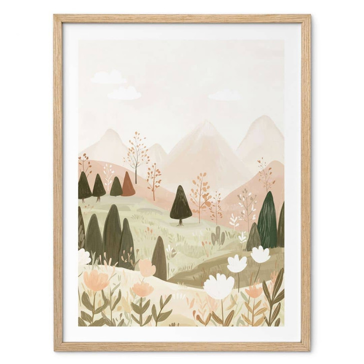 Poster Pastell Berglandschaft mit Blumen - Treechild - WA499213