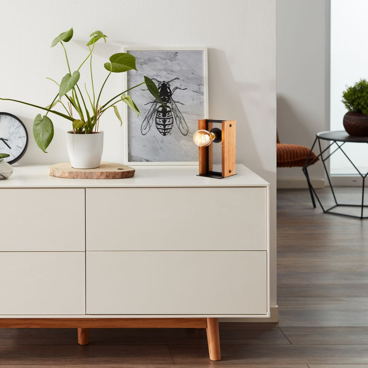 Tischleuchte Daniel, braun, 23.7 x 12 cm, Holz Nachttischlampe - WA439011