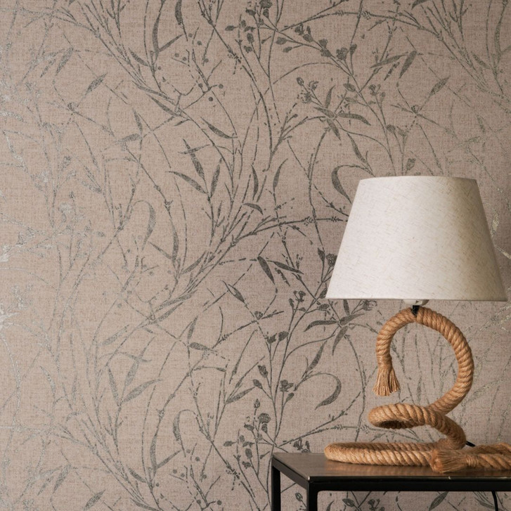 Vliestapete Fee Wild Free braun beige schwarz metallic - Gräser Wildblumen Wohnzimmer Flur - WA506799