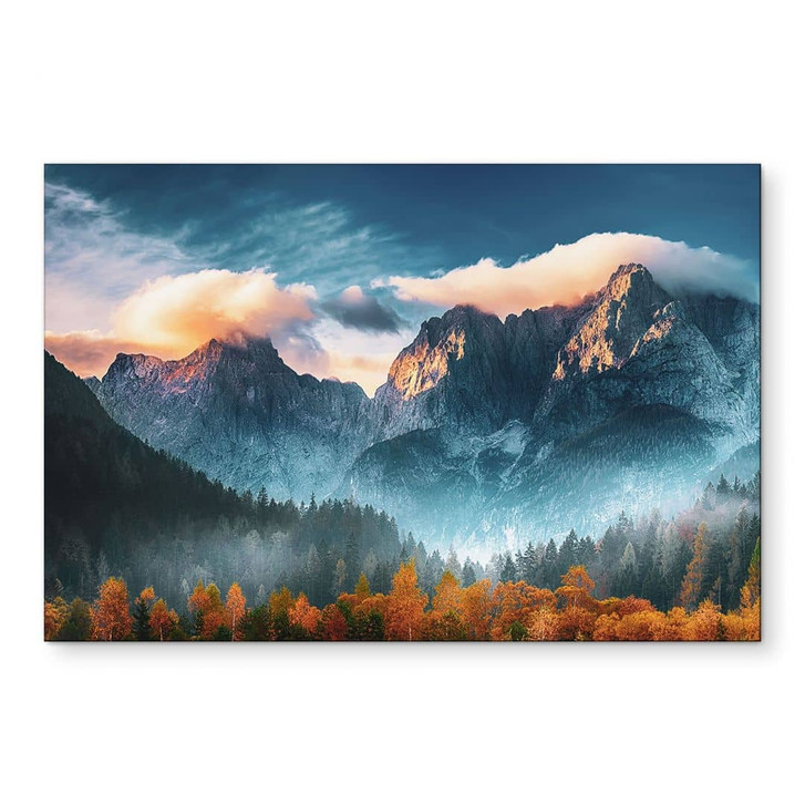 Wandbild Herbstliche Landschaft am Gipfel Triglav in den Julischen Alpen - Alu-Dibond - WA431589