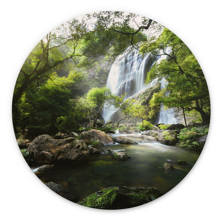 Wandbild Wasserfall im Wald - Alu-Dibond Rund - Foto - WA393535