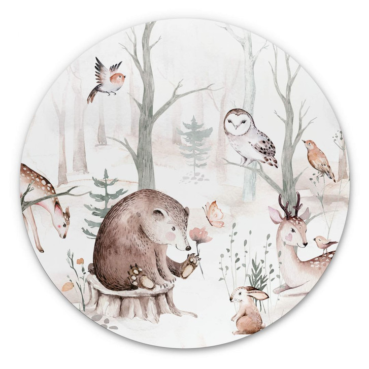 Alu-Dibond Kvilis - Tierfreunde im Wald - Rund - WA299150