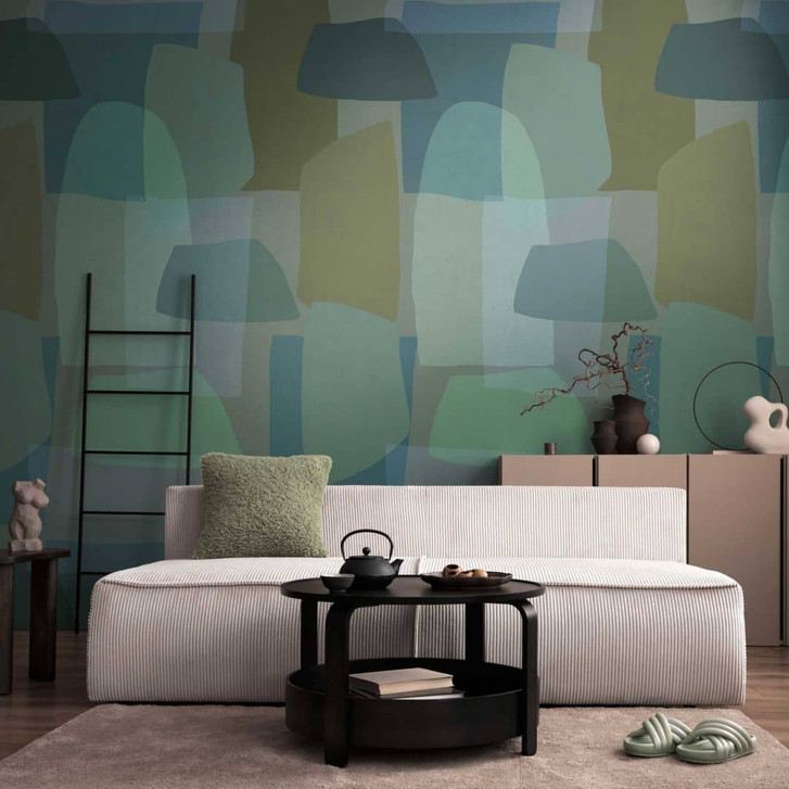 Fototapete abstrakt Grün Blau – Design-Tapete mit Naturformen – Vliestapete modern - WA461009