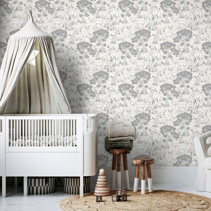 Kindertapete, Vliestapete mit Illustration Kids Walls beige, weiss - WA450905