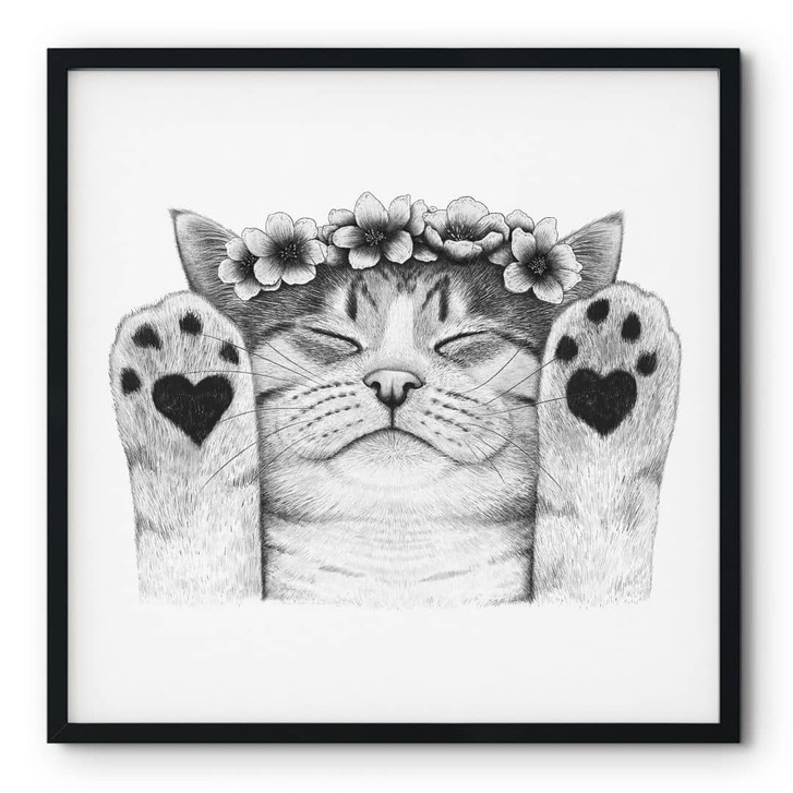 Poster Süsse Katze mit Herz-Pfoten - Korenkova - Quadratisch - WA437342