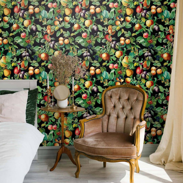 Vliestapete Früchte, Blätter Floral Natur matt in Schwarz - WA473039