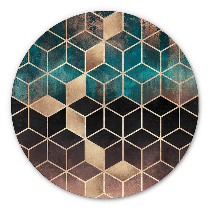 Alu-Dibond Fredriksson - Goldgrüne Geometrie - Rund  - WA294508