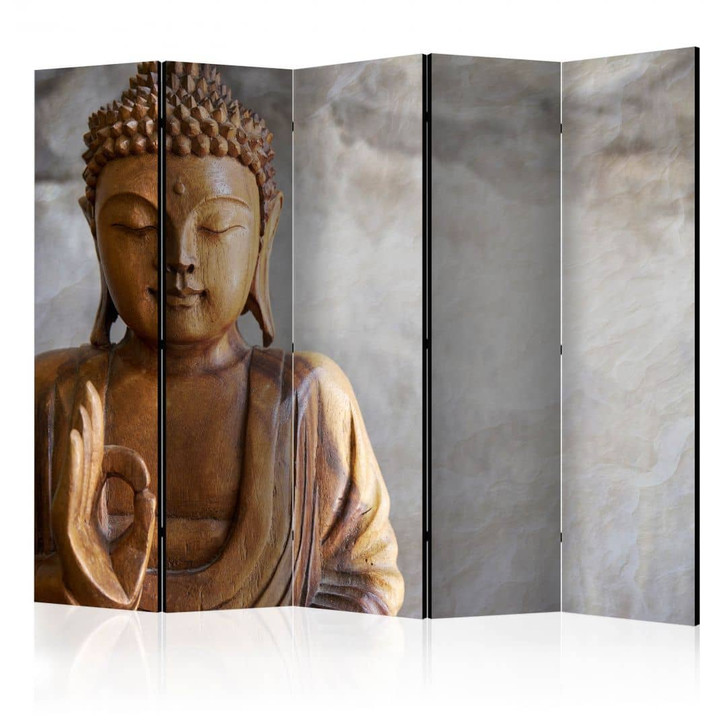 Paravent, Raumteiler freistehend, Trennwand - Buddha, 5-teilig - 225 x 172 cm - WA454927