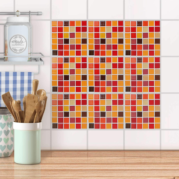 Fliesenaufkleber Set - Mosaik Rot-Orange - CR102171
