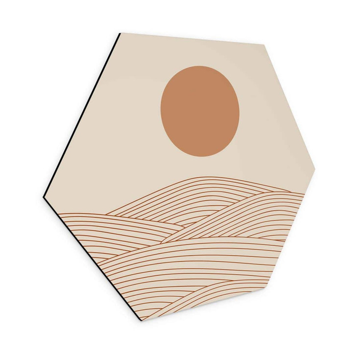 Hexagon Wandbild Sonnenaufgang über der abstrakten Wüste - Playell - Alu-Dibond - WA431372