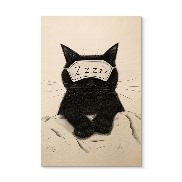 Holzbild Schwarze Katze mit Schlafmaske - Korenkova - WA518927