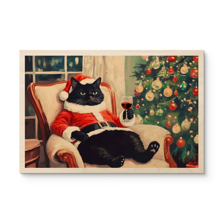 Holzbild Weihnachtskatze mit Wein - Melloi Art Prints - WA495614