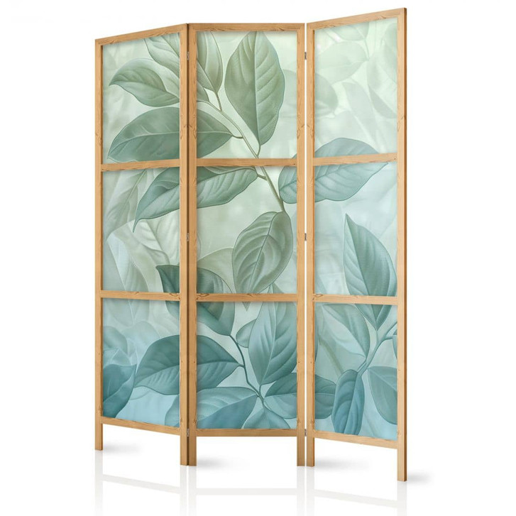 Japanischer Paravent, Raumteiler freistehend, Trennwand - Large Green-Mint Leaves - WA454967