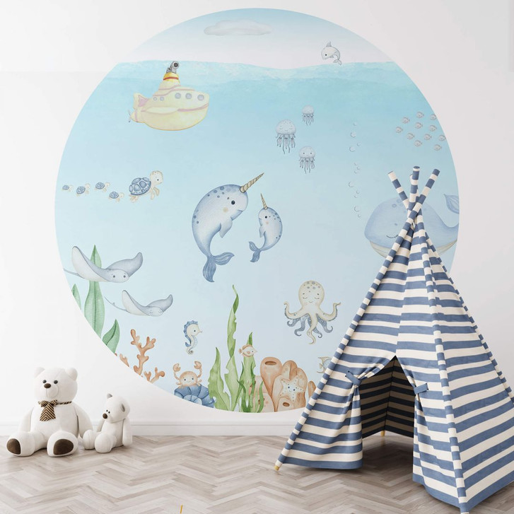 Kinderzimmer Fototapete Niedliche Unterwasserwelt Rund - Oliver Robins - Selbstklebend/Vlies - WA399533