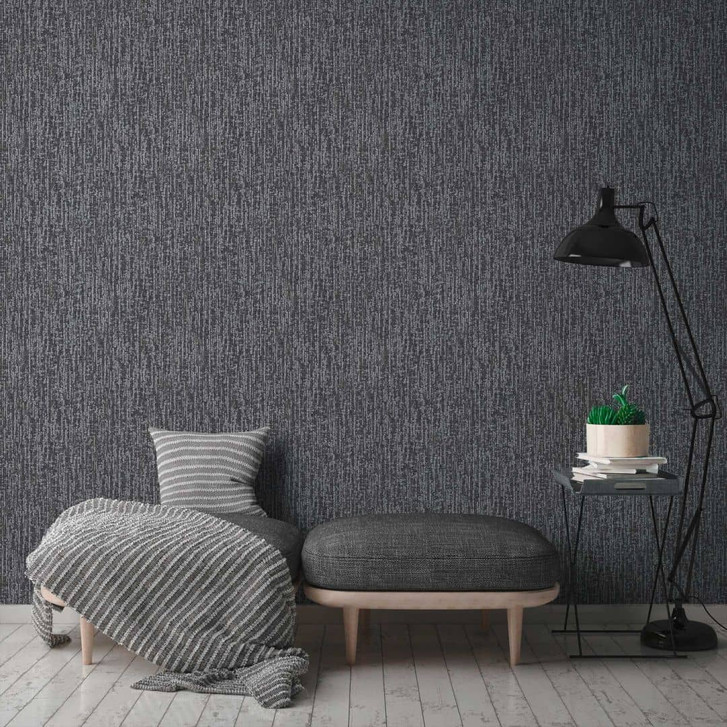 Vliestapete in Textil-Optik Silber Schwarz - Gewebe-Tapete mit Design - WA395468