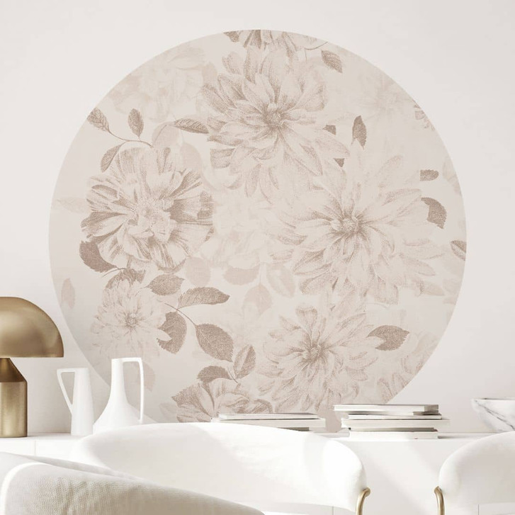 Wandtattoo Dahlien Shabby Chic Beige - Bloomery Decor - Rund - WA484144