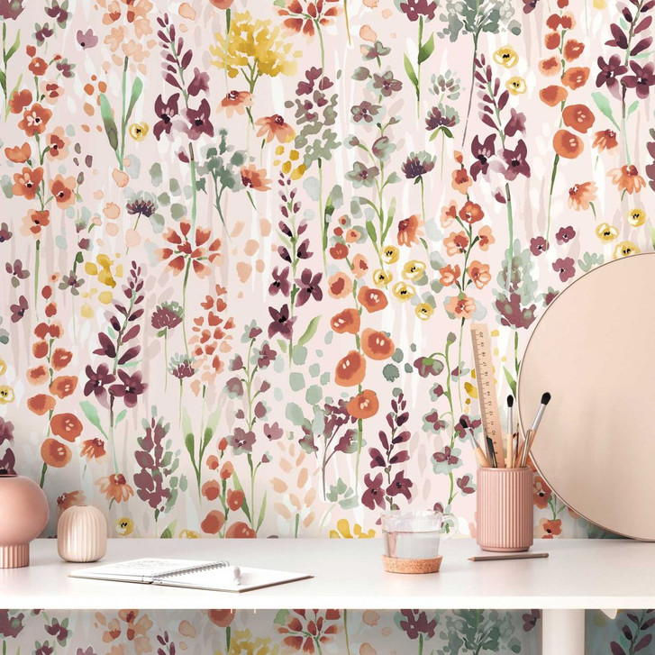 Blumen-Tapete Aquarelloptik Beige Braun - Mustertapete Naturtöne - Vliestapete - WA449565