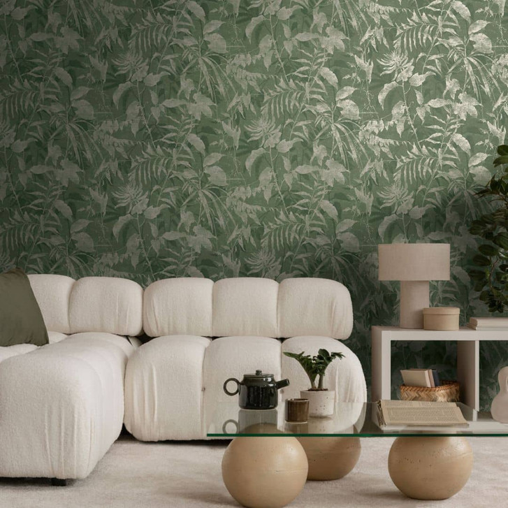 Dschungel-Tapete Dunkelgrün Sand – Pflanzendesign exotisch - WA465512