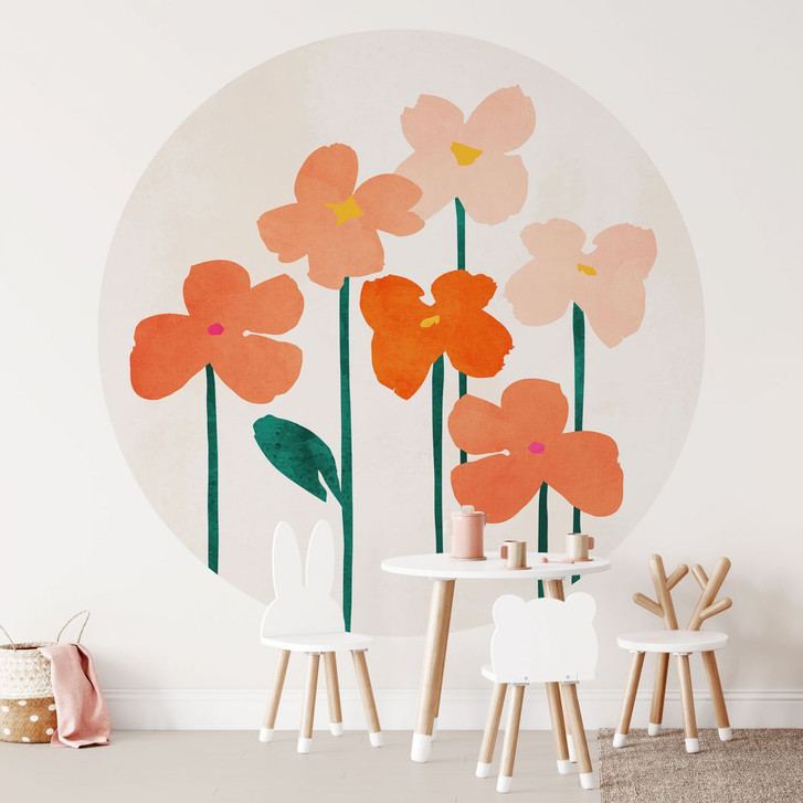 Fototapete Kleine Blumen in Peach-Farben - Kubistika - Rund - Selbstklebend/Vlies - WA399675