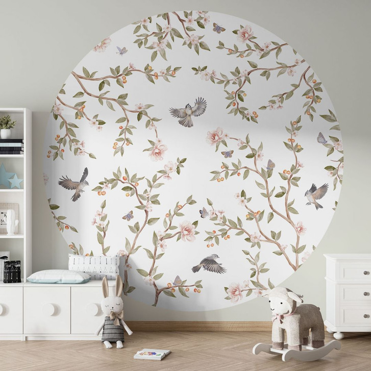 Fototapete Rosenstrauch mit Vögeln - Kikki Belle - Rund - Selbstklebend/Vlies - WA470260