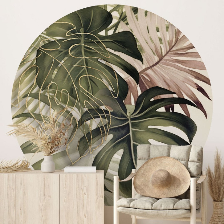 Fototapete Urban Jungle - Tropische Blätter Boho - Haase - Rund - Selbstklebend/Vlies - WA467942
