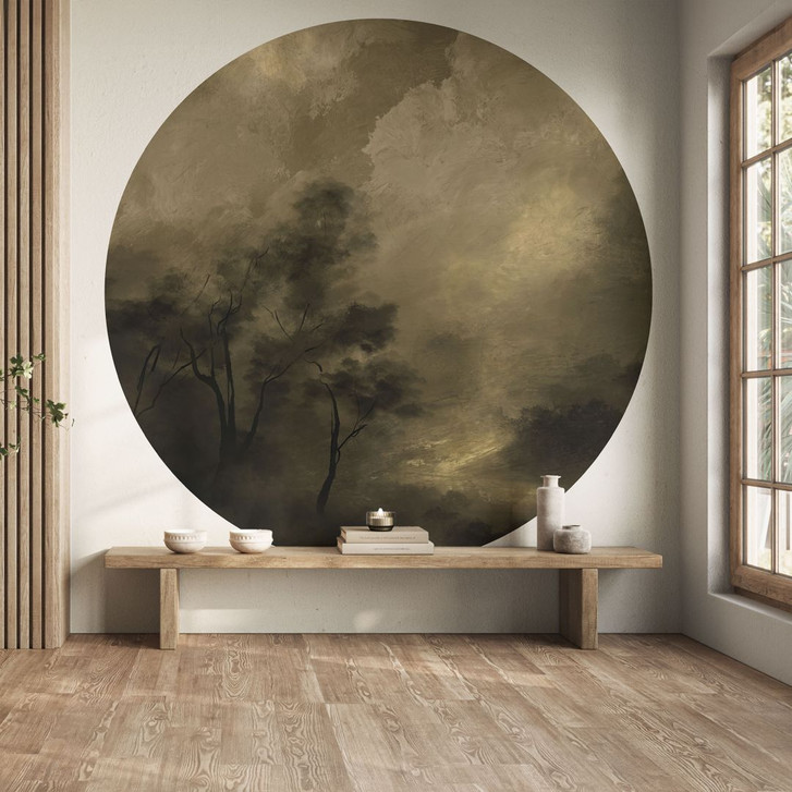 Fototapete Wald - Bäume im Nebel der Dämmerung - Hobday - Rund - Selbstklebend/Vlies - WA468142