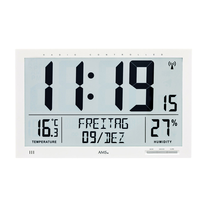 Funkwanduhr Digitaluhr Kunststoffgehäuse weiss - UG100315