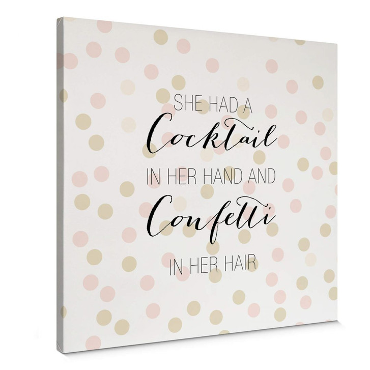 Leinwandbild Confetti & Cream - Cocktail in her Hand and Confetti in hair - WA361045