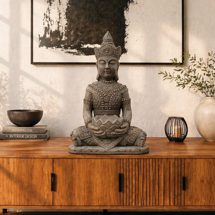 Meditierender Buddha aus Kunststein, betongrau | 41x30x45 cm - WA419160