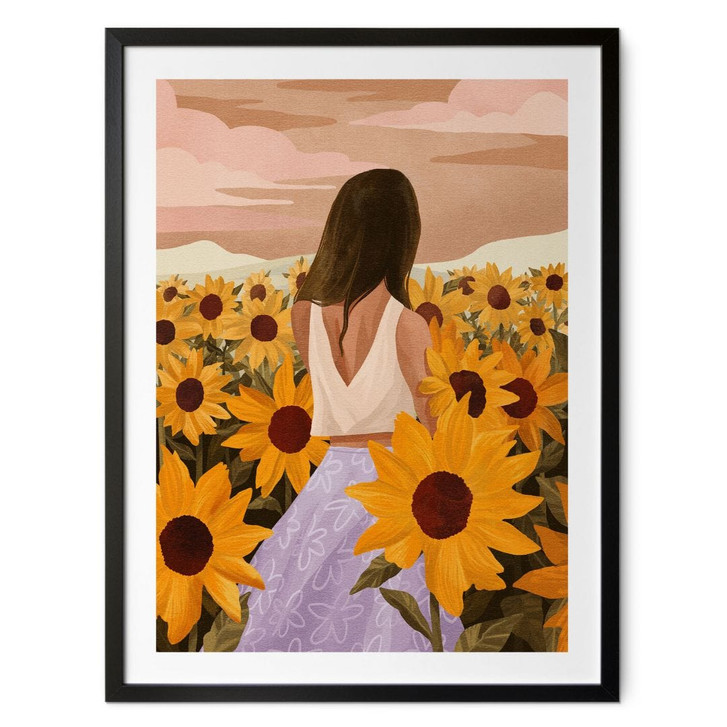 Poster Frau im Sonnenblumenfeld - Goed Blauw - WA498631