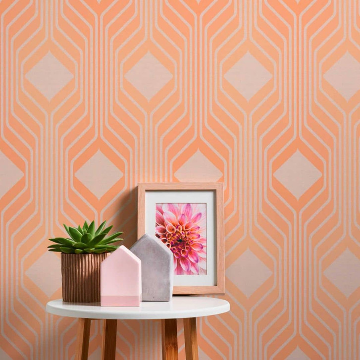 Retro-Tapete Orange Beige - Vintage Vliestapete abstrakt - Mustertapete Strukturtapete - WA415915