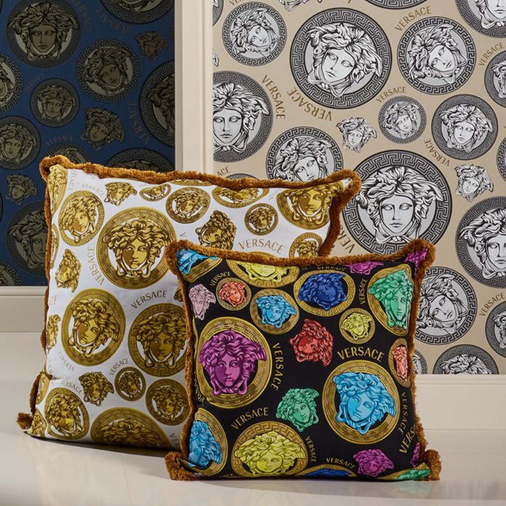 Versace Home Mustertapete Medusa-Köpfe Luxus Tapete Beige Silber Designer Vliestapete - WA382522