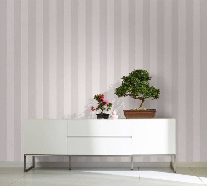 Vliestapete mit strukturierten Blockstreifen weiss, beige Streifen - WA446109