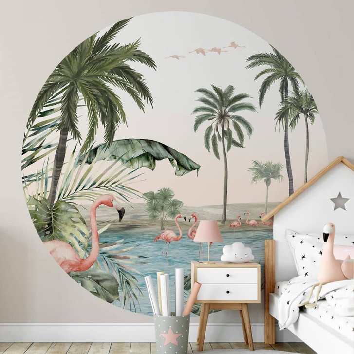 Fototapete Kikki Belle - Flamingo Oase - Rund - Selbstklebend/Vlies - WA331380
